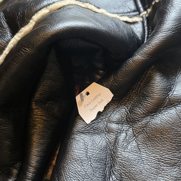 Black Faux Leather Jacket with Cream Shearling - Picture 7 of 9